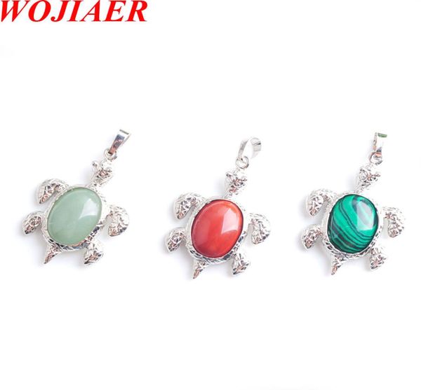 

wojiaer fashion animal owl necklace jewelry making women turtle tortoise pendant natural agate gemstone bm9018059448, Silver