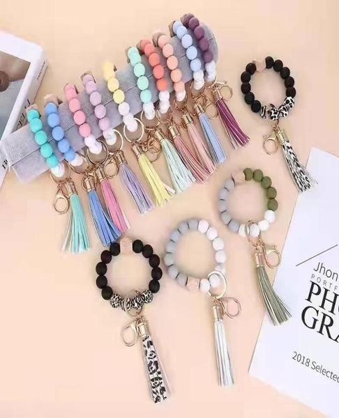 

silicone bead bracelets leopard cow beech tassel key chain party favor pendant leather wood bracelet women039s jewelry more tha2890334, Golden;silver