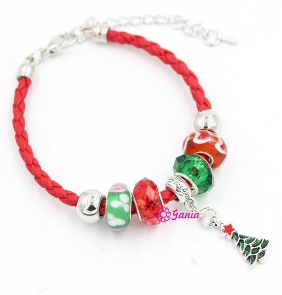 

new arrival whole diy christmas jewelry bracelet lampwork murano heart glass bead xmas tree charm bracelet for women christmas8251081, Golden;silver