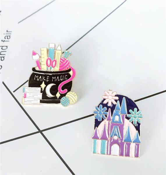 

arched castle house enamel pin make magic magic jar pencil book ruler brooch badge pins clarinet magic children gifts jewelry6070709, Gray