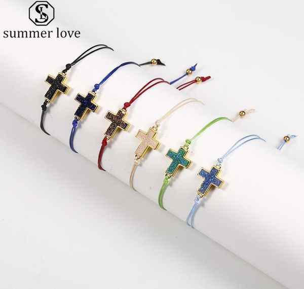 

multicolor resin imitation stone cross bracelet bangles simple adjustable rope bracelets for women charm jewelry gift whole6610906, Black