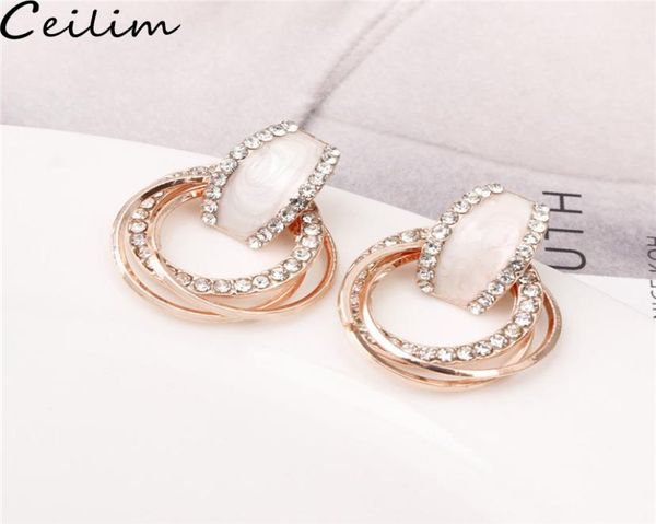 

crystal hoop earrings with rhinestone 3 circle earring simple gold plated ear for women elegant sweet korea design1834674, Golden;silver