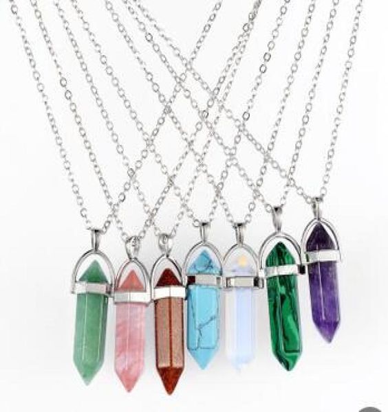 

bullet shape necklaces natural crystal bead stone pendant chain necklace jewelry8080298, Silver