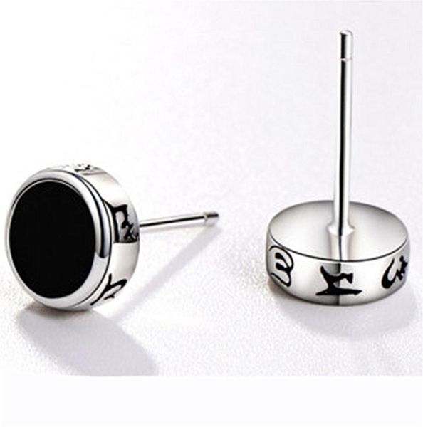 

men stud earrings male pious prajna heart sutra silver earrings men jewelry temperament sixcharacter mantra mystery earring for w2202510, Golden;silver