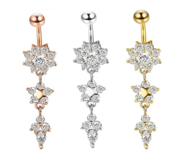 

bell jewelrydangle bars button belly cz crystal flower body jewelry navel piercing rings mya30 drop delivery 2021 iauf72725463, Silver