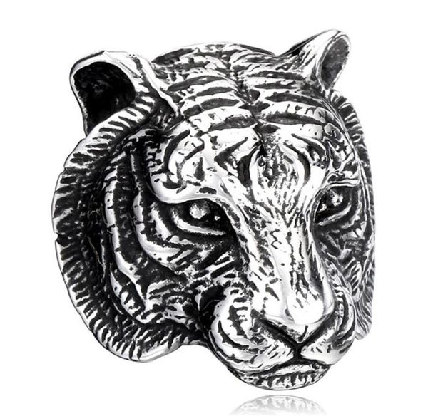 

men039039s fashion stainless steel steampunk gothic vintage tiger head ring retro cool biker punk rock rings black silver5230656, Silver