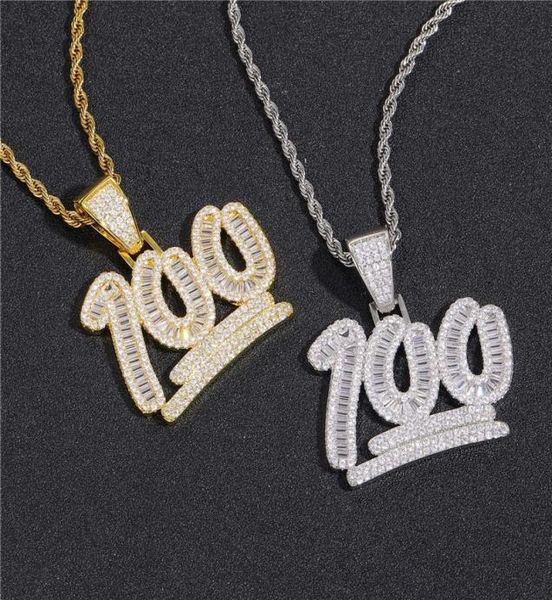 

new fashion iced out bling cubic zircon number 100 pendant necklace for men women jewelry gift with rope chain1620933, Silver