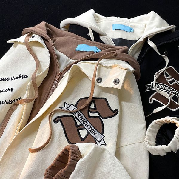 

womens jackets street letter print double layer for women thickened loose couples american coat harajuku clothing 230707, Black;brown