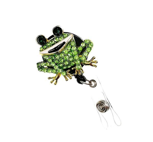 

10pcslot rhinestone animal frog retractable pull id name card holder1490277, Gray