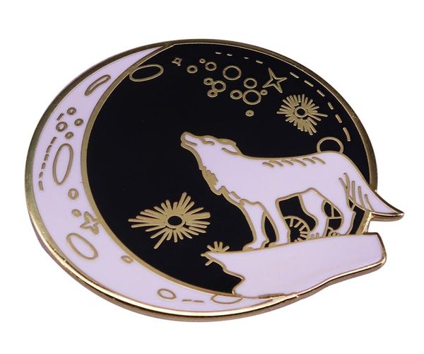 

galaxy wolf lapel pin day and night badge celestial witchy gifts5096720, Gray