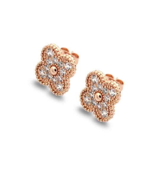 

fashion brand jewelry single flower full diamond earrings plated 18k white gold fourleaf flower earrings earring for women love e5151495