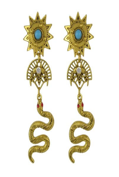 

2 colors trendy retro snake punk metal rhinestone party earrings6512705, Silver
