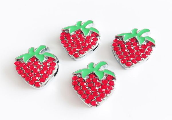 

10pcs 10mm red rhinestone strawberry fruit slide charms beads fit 10mm bracelets wristbandscollar belt straps7754268, Bronze;silver