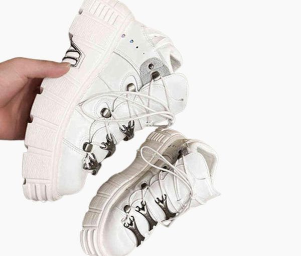 

punk womens ankle boots fashion casual new rock female chunky shoes metal decoration motorcycle boots women platform shoes y2208174259820, Black
