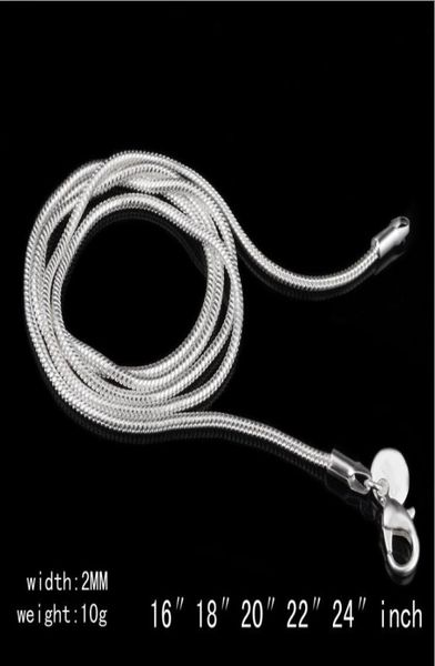 

ship 925 sterling silver plated 2mm snake chain size 16 to 24inch mc10 925 silver plate lobster clasps smooth chains neck7544206