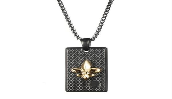 

men's black rec pendant fleur de lis necklace219z0127345059, Silver