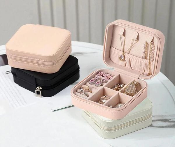 

portable small jewelry box women travel jewellery organizer pu leather mini case rings earrings necklace holder display storage ca6561148, Black;white