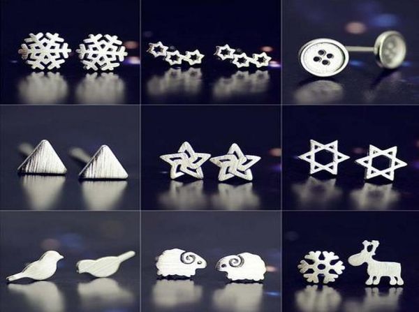 

925 pure silver earring needleplated platinum earring snowstarsheeptriangle mix delivery no fade 3013551, Golden
