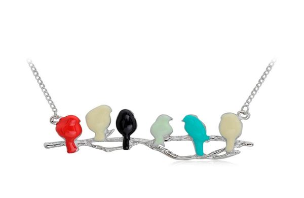 

jewelry pendant necklace for women necklaces charm enamel cute silver chain animal love birds pendants six bird on branch long par6469855