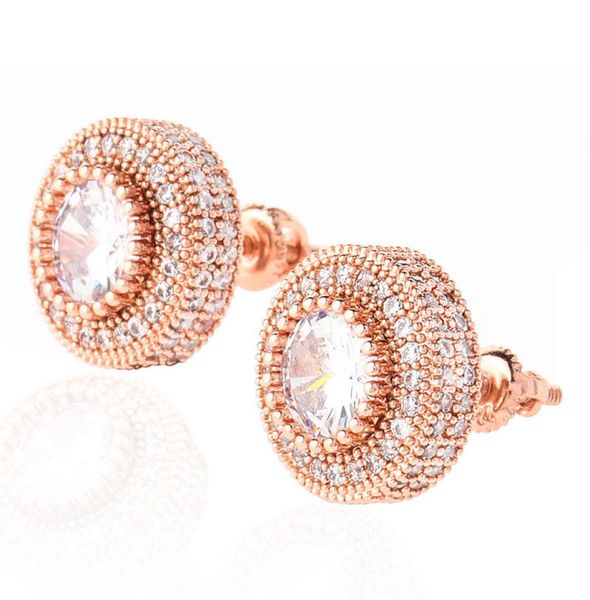 

18k gold iced out shining rose gold color round stud earrings for women men fashion cubic zirconia earrings luxury designer6299374, Golden