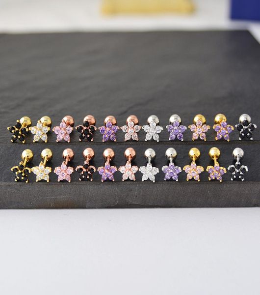 

1piece gold silver surgical stainless steel earring stud punk love flower zircon tragus piercing crystal rose men women9393782, Golden;silver