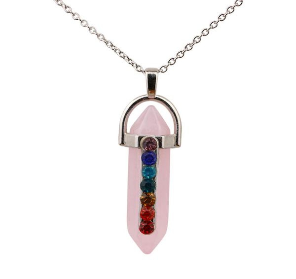 

fashion hexagonal prism rose quartz reiki healing crystal chakra pendant necklace for women jewelry4303781, Silver