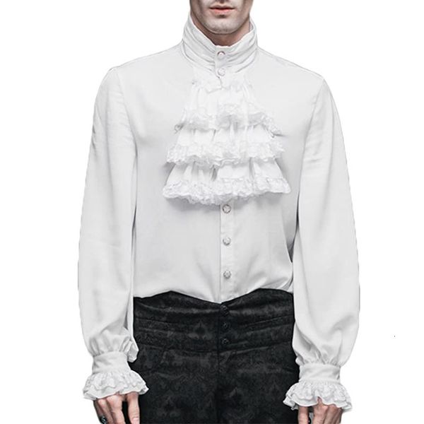 

men's dress shirts victoria shirt long sleeves jabot lace tie men gothic punk ruffle frill wedding halloween costume vintange 2023 230, White;black