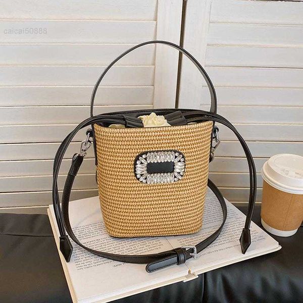 

2023 new senmeng grass woven bag women's bag summer large capacity bag single shoulder oblique straddle bag feel portable bucket bag55