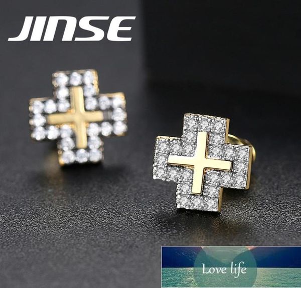 

jinse punk gold color cross earring man ied cubic zirconia cross stud earrings man korean hip hop male cross jewelry gift9997563, Golden;silver