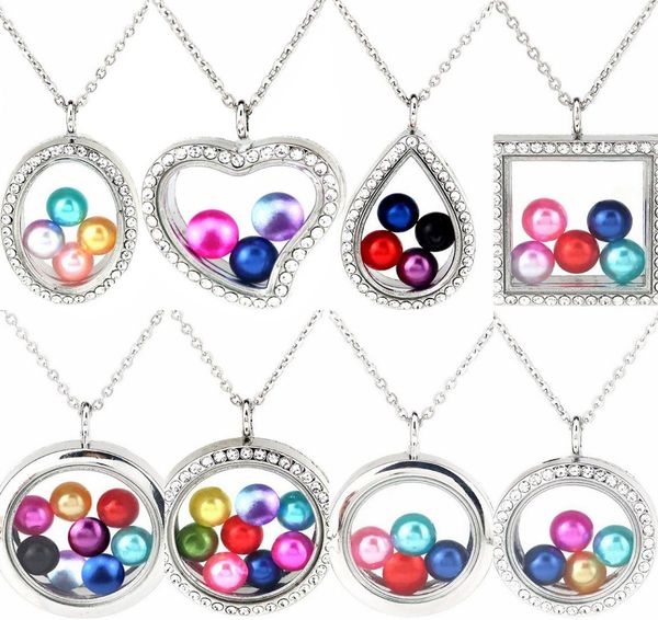 

more style 8mm 10mm pearl beads cage silver color geometry magnetic glass floating locket pendants women charms 20quot necklace1688164