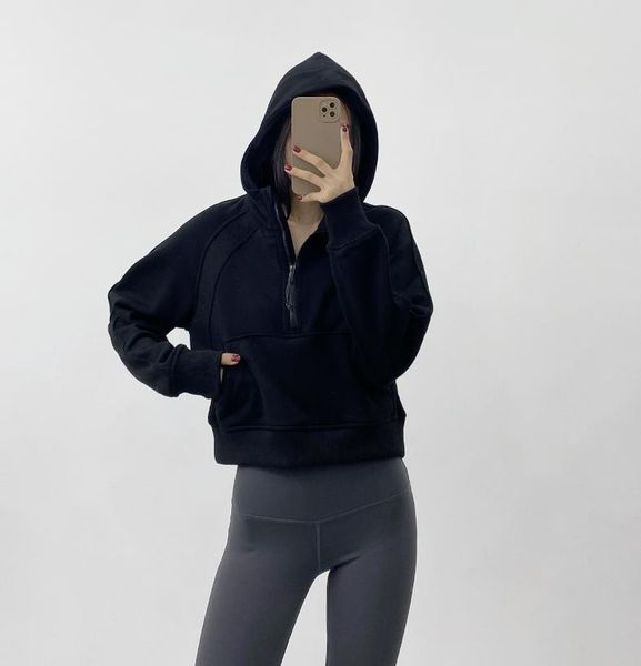 

women's hoodies sweatshirts autumn hoodie womens thickening jackets hoodys sports half designers short clothes, Black