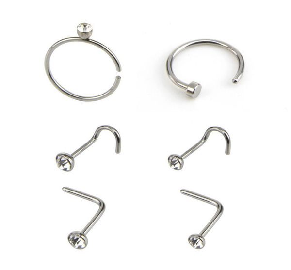 

mixed 6pcsset 316l stainless steel nose eyebrow studs lip nailing ring geometric c 7 shape rhinestone piercing jewellery2121181, Silver