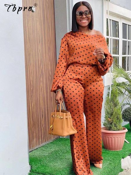 

women s two piece pants leisure dot printing suit puff sleeve blouse and wide leg 2 set 2023 spring vacation o neck shirt outfits 230707, White