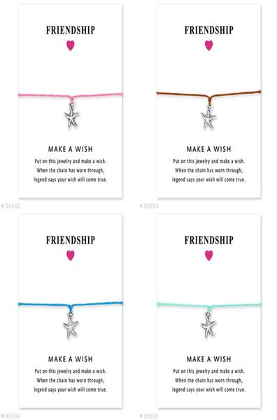 

make a wish bracelets with gift card for women men starfish charm rope chains bangle friendship fashion jewelry gift4854359, Golden;silver
