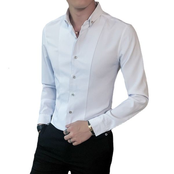 

men's dress shirts pure color business shirt men clothing black white wine red slim fit longsleeved tuxedo homme 5xls 230707, White;black