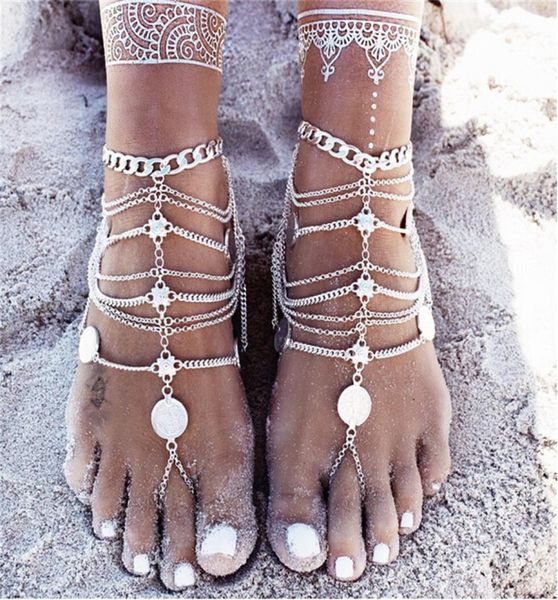 

1 piece fashion boho anklet for women leg bracelet feet jewelry barefoot sandals retro ankle chain foot jewellery6751779, Red;blue