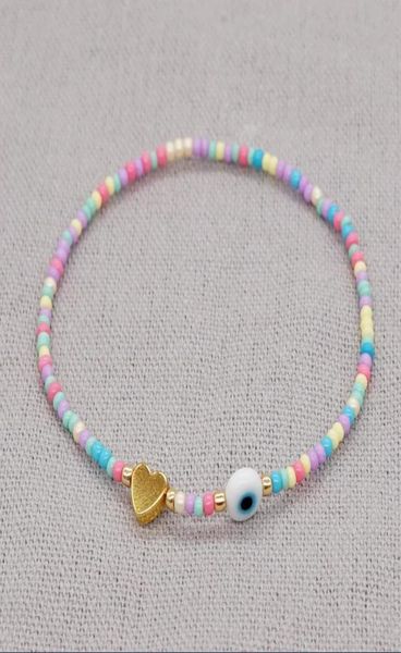 

fashion jewelry colorful seed beaded golden heart charm bracelet white glazed evil eye bracelets for women lovers4888339, Golden;silver