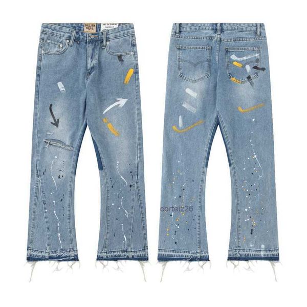 

designer mens jeans sports pants slim denim straight sweatpants speckled letter print women high street couple galleryes dept loose flare ca, Blue