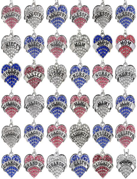 

mother day gift mom daughter sister grandma nana aunt family necklace crystal heart pendant rhinestone women jewelry cny10752369235, Silver