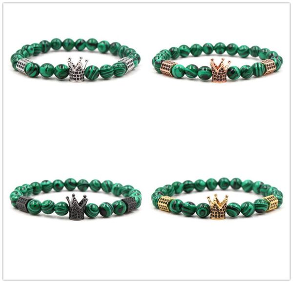 

4 colors 10mm zircon crown charms green peacock stone beads bracelet silver gold rose gold yoga pulseira feminina buddha jewelry6714064, Black