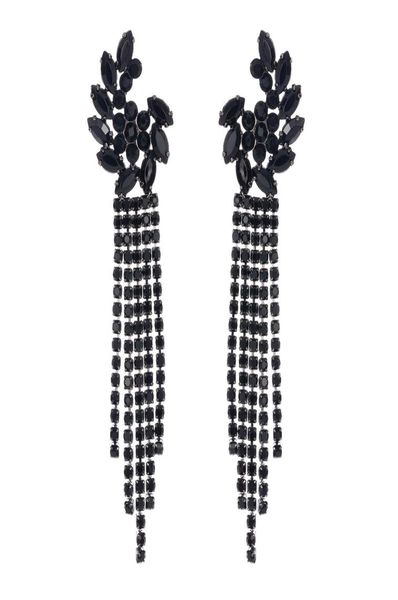 

shiny black rhinestone long tassel wedding dangle earring for women luxury crystal drop earrings jewelry gift8339938, Silver