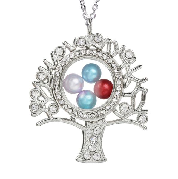 

tree of life glass locket pendant bead pearl cage living memory floating charms pendant rhinestone necklace with stainless chain9566374, Silver