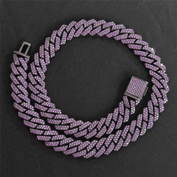 

15mm purple zircon rhombus hip hop cuban chain personality men's necklace jewelry gift, Silver