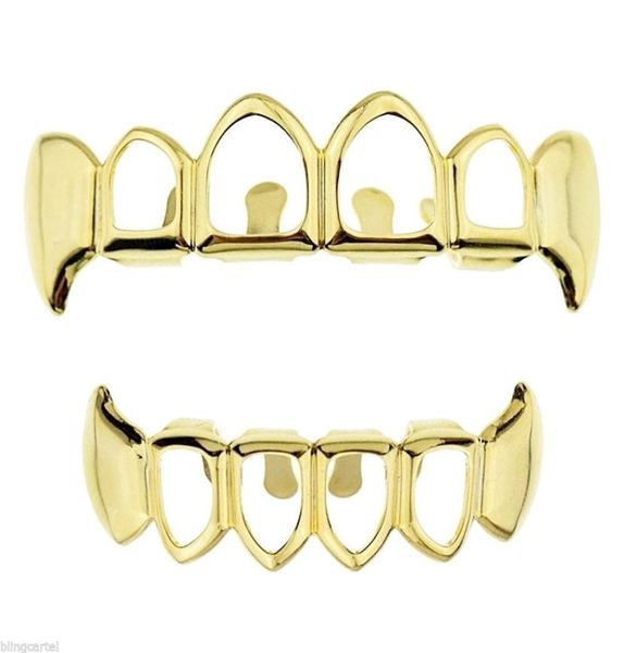 

gold plated grillz 2019 new fashion punk dental grills whole hip hop hollow out teeth braces 2piece set ln0251041599, Black