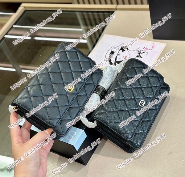 

designer bags chain shoulder bag caviar flap genuine leather crossbody bags check purse double letters solid hasp woc square stripes women l