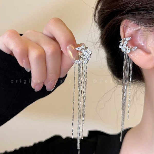 

accessories moon setting stars~long tassel ear bone clip for women's fashion light luxury cold and indifferent style exquisite ear hole, Silver
