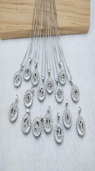 

silver color round micro pave crystal cubic zirconia 26 letter pendants charms necklace jewelry making for woman nk3474128809