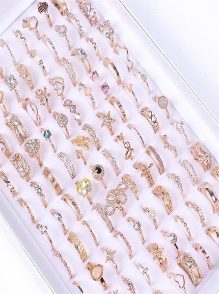 

fashion rhinestone rings jewelry for men women wedding engagement party gifts mix gold silver color whole 50pcslot 17mm20mm6745677, Golden;silver