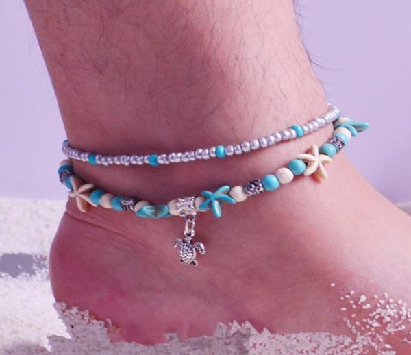 

layered beach anklets for women girls adjustable sea turtle anklets bracelets boho anklet foot jewelry4311709, Red;blue