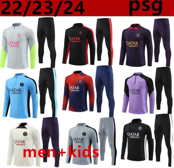

paris sportswear 23 24 mbappe kids and men 23/24 psgs training shirt long sleeve soccer jersey uniform boy set, Black